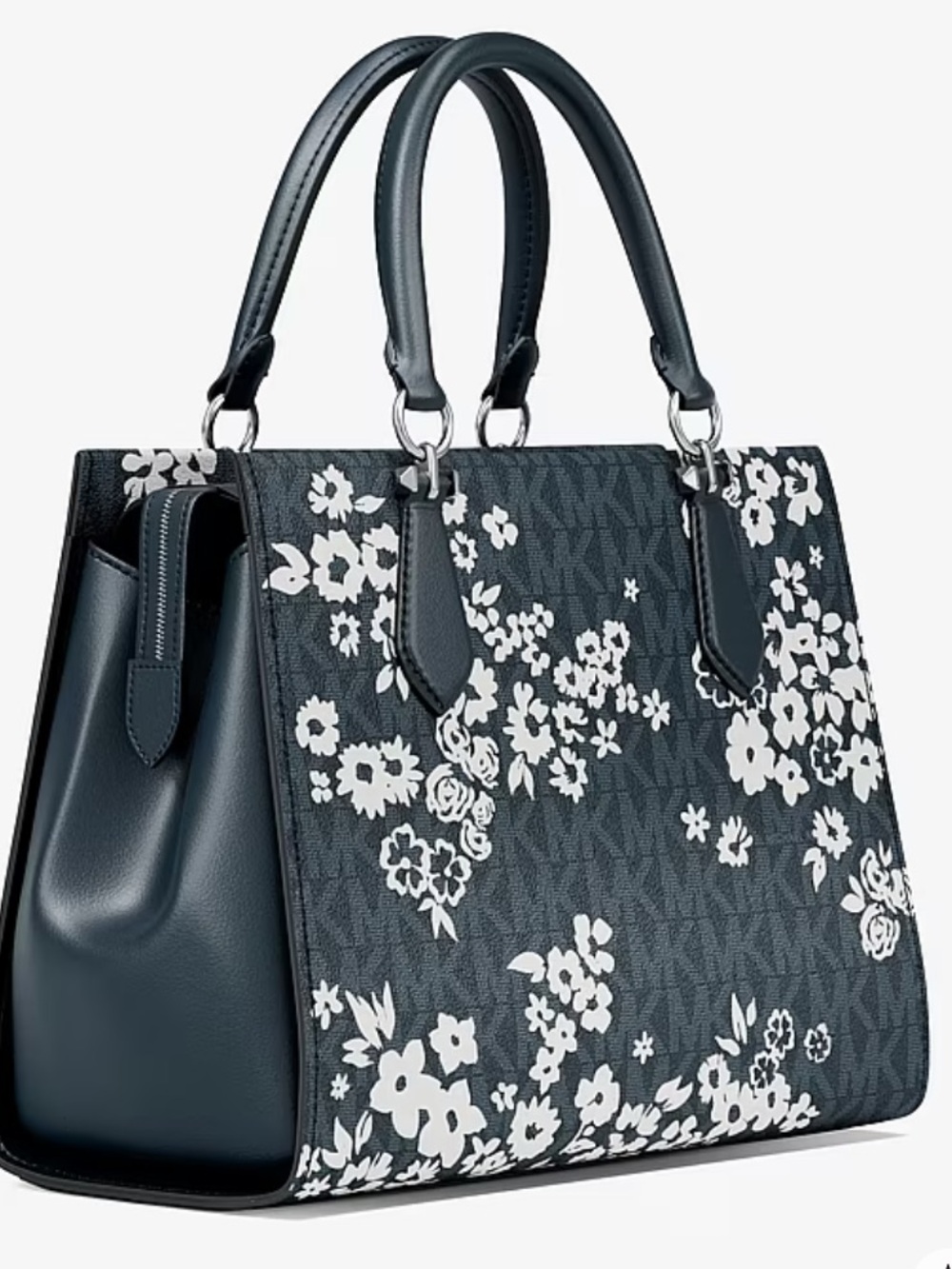 NWT Marilyn Medium Printed Signature Logo Satchel Navy Floral - Picture 7 of 10